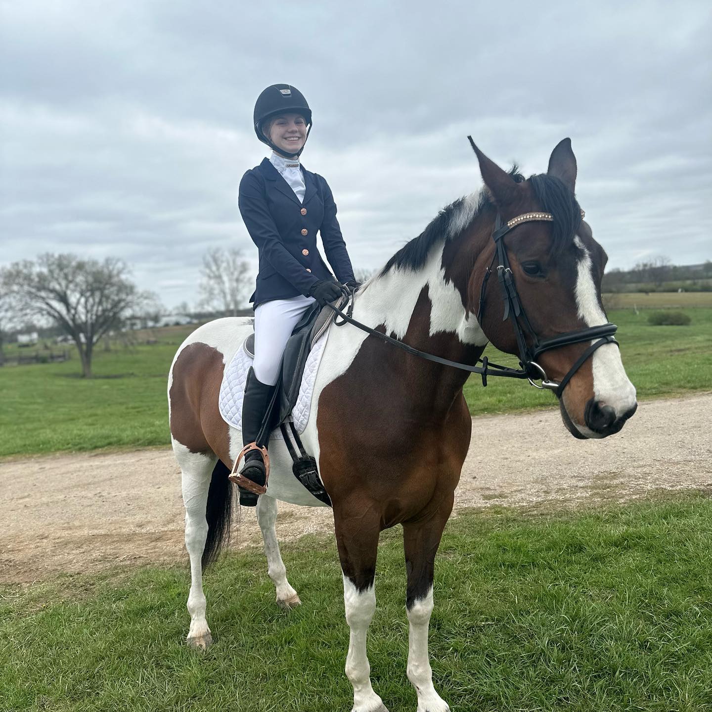 Rylee in dressage attire mounted on SiSi for a clean, collected portrait.